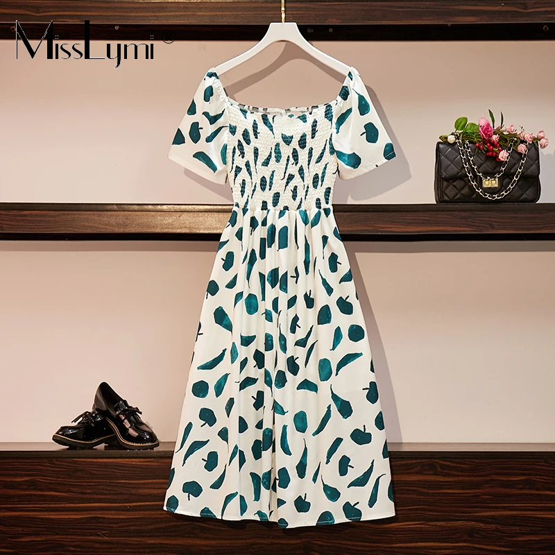 

L-4XL Plus Size Women Backless Dress Summer 2021 New Prairie Chic Square Collar Elasticity Strapless Hihg Waist Print Long Dress