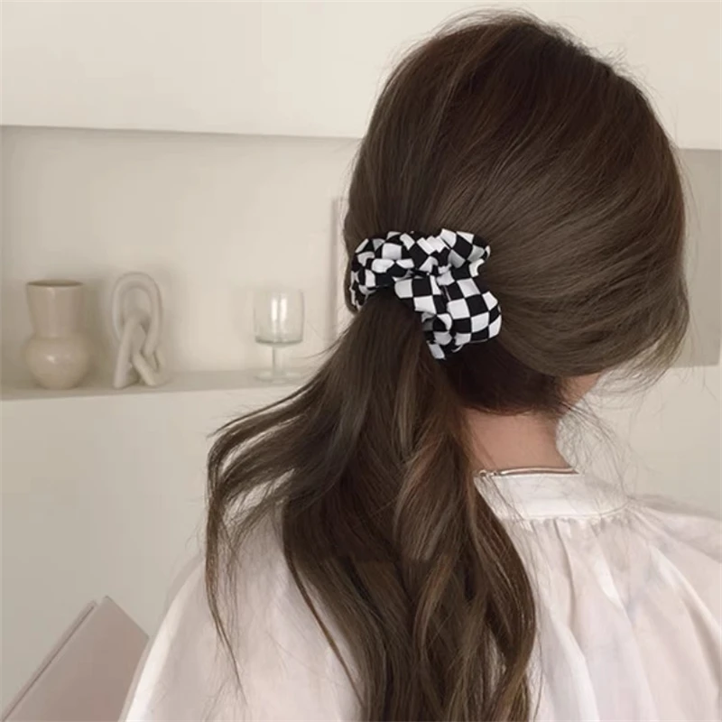 

Korean Black White Plaid Ponytail Holder Large Intestine Cloth Elastic Hair Bands For Women Fashion Hair Accessories Jewelry
