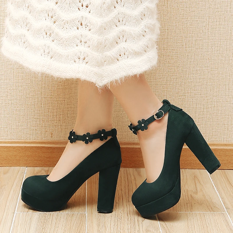 

Anti velvet elegant women's High Heel Pump super high heel 10cm women's banquet round head waterproof table lace pin buckle