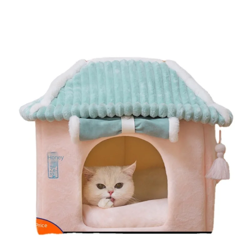 

Cat nest warm in winter four seasons general cat house kitten bed pet supplies closed Cat House Villa