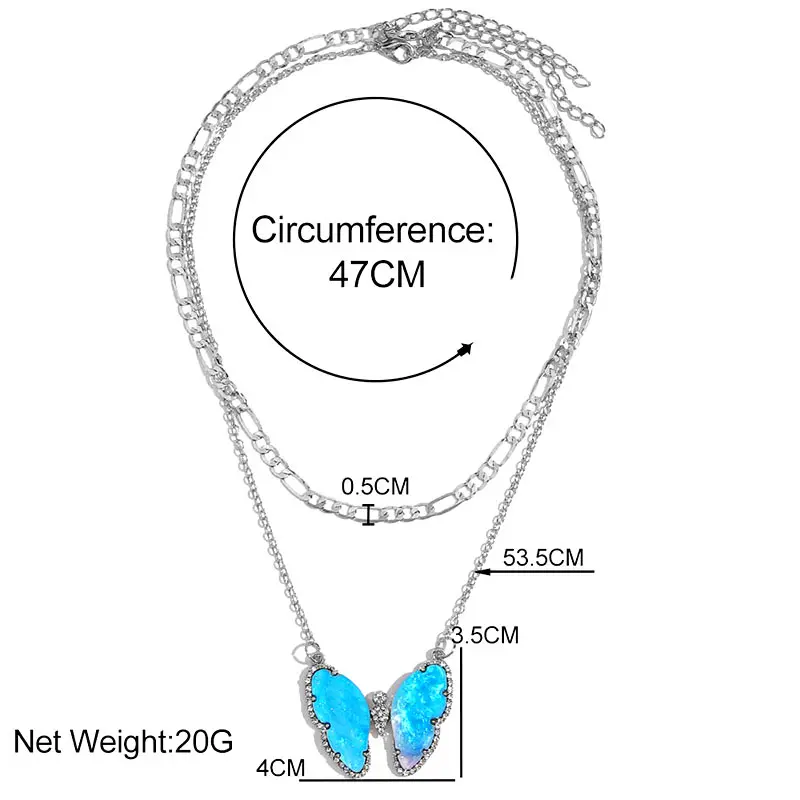

2Pcs Multilayer Big Butterfly Pendant Necklace For Women Metal Crystal Animal Charms Figaro Chain Choker Wedding Party Jewelry