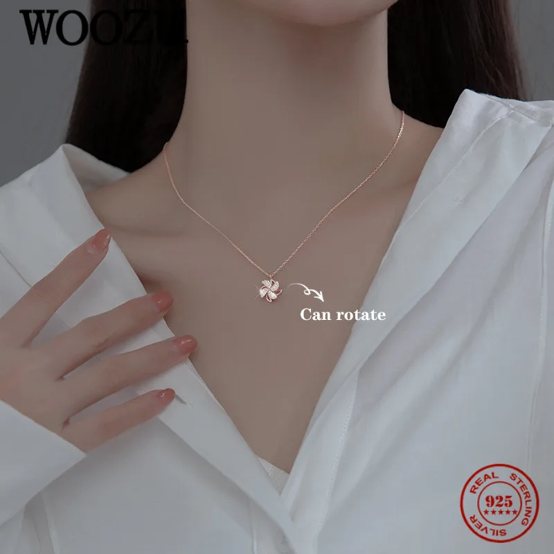 

WOOZU 925 Sterling Silver Fashion Creativity Cute Windmill CZ Zircon Pendant Necklaces For Women Wedding Engagement Jewelry Gift