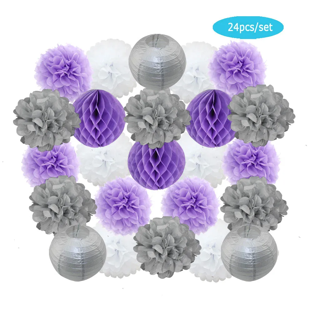 Набор из 24 круглых бумажных фонариков золотистого/серебристого цвета 8/10/12 дюймов