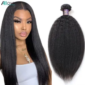 Allove Peruvian Yaki Straight Human Hair Weave Bundles Natural Color Double Machine Weft Hair Extensions Non-Remy Hair Bundles