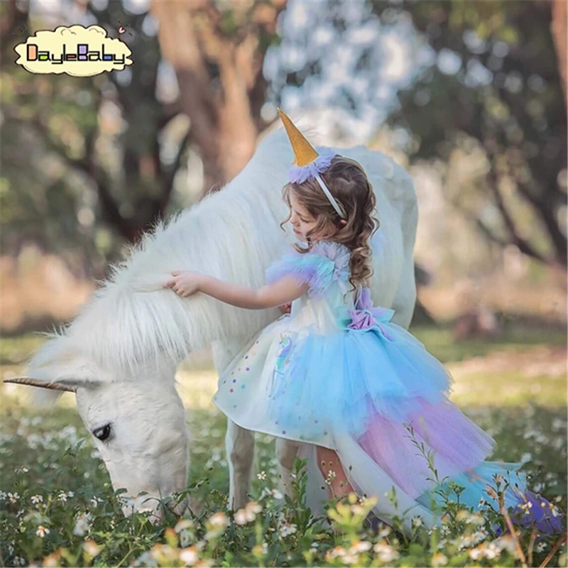 Детское свадебное платье платья для девочек принцессы пони сценические радужные