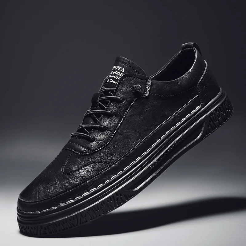 Туфли мужские кожаные на шнуровке повседневные удобные лоферы плоская подошва