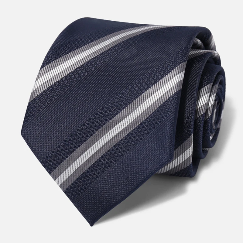 Brand Designer Luxury Ties Navy Blue Striped Business Tie For Men High Quality Fashion Party Work  8CM Wide Necktie Male Gift