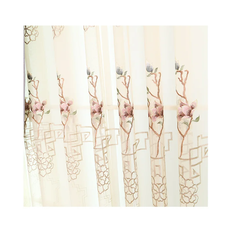 

American Curtains for Living Room Pastoral Chinese Embroidered Cotton and Linen Fabric Shade Shading Floor Bedroom Curtains