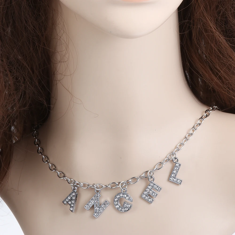 BABY HONEY Choker Femme Punk Collier Bijoux Harajuku буквы из кристаллов Ангел ожерелье женское
