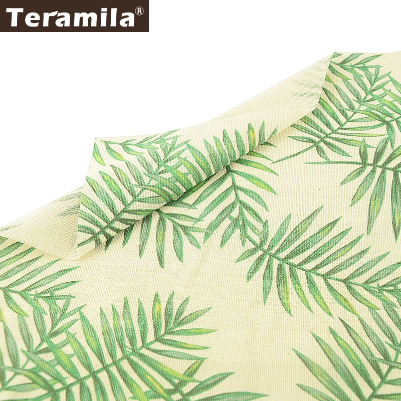 Teramila ткань из хлопка и льна с зелеными листьями в стиле пэчворк Algodon занавески на