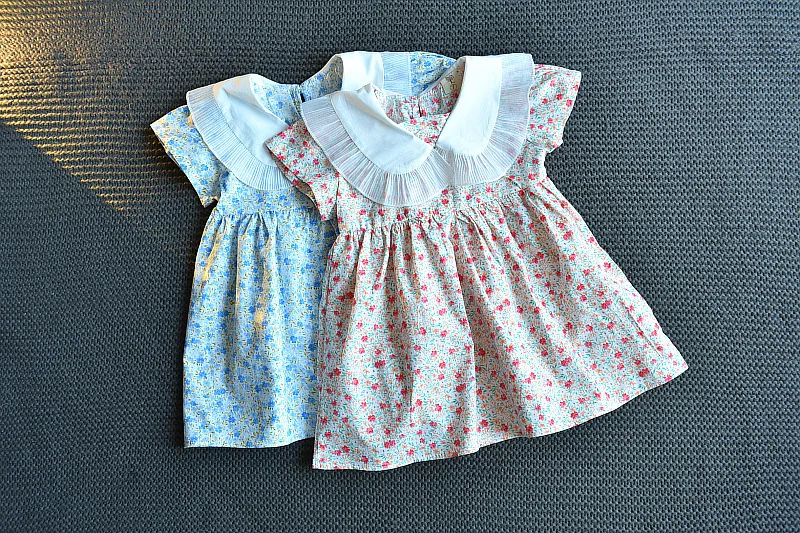

2021 Korean Girls Dress New Summer Girls Clothes Turn-down Collar Floral Princess Children Baby Girls Lovely Casual Outwear 2-7t