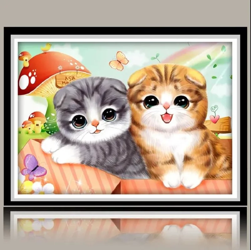 

Diamond Painting New Full Diamond Cartoon Two Kittens Diamond Embroidery Cross Stitch Dot Stickers Bedroom Living Room