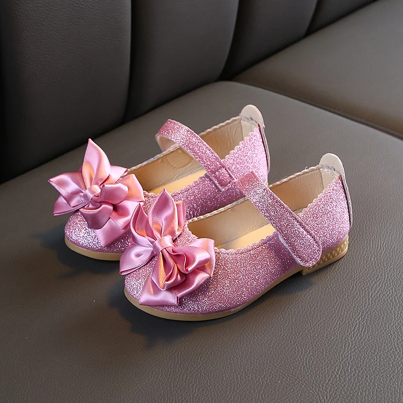 

Children Glitter Shoes Sequined Fabric Kids Shoes For Toddlers Little Big Girls Ribbon Bow-knot Soft Sweet Dress Shoes Drop Ship