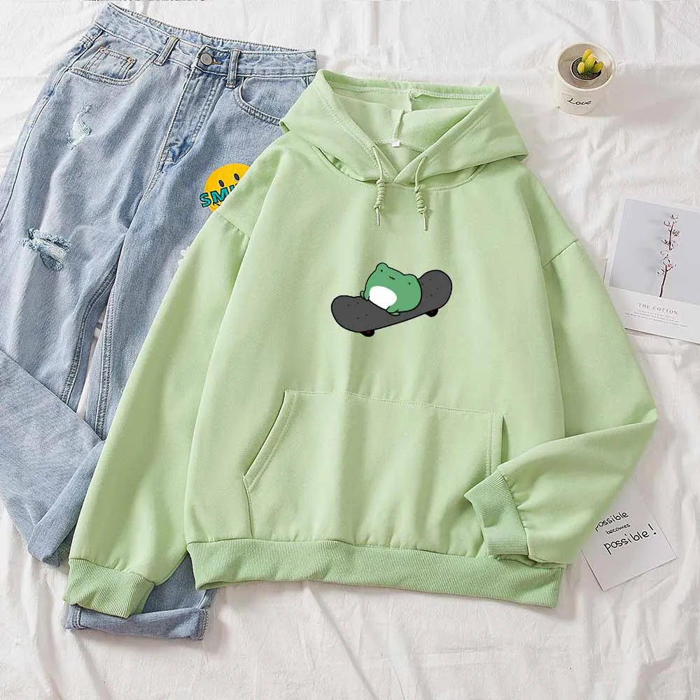 

Cotton Pullover Hoodie Kawaii Frog Sweatshirt Cute Sweatshirt for Girls Drawstring Hoodie Women Long Sleeve Spring Autumn