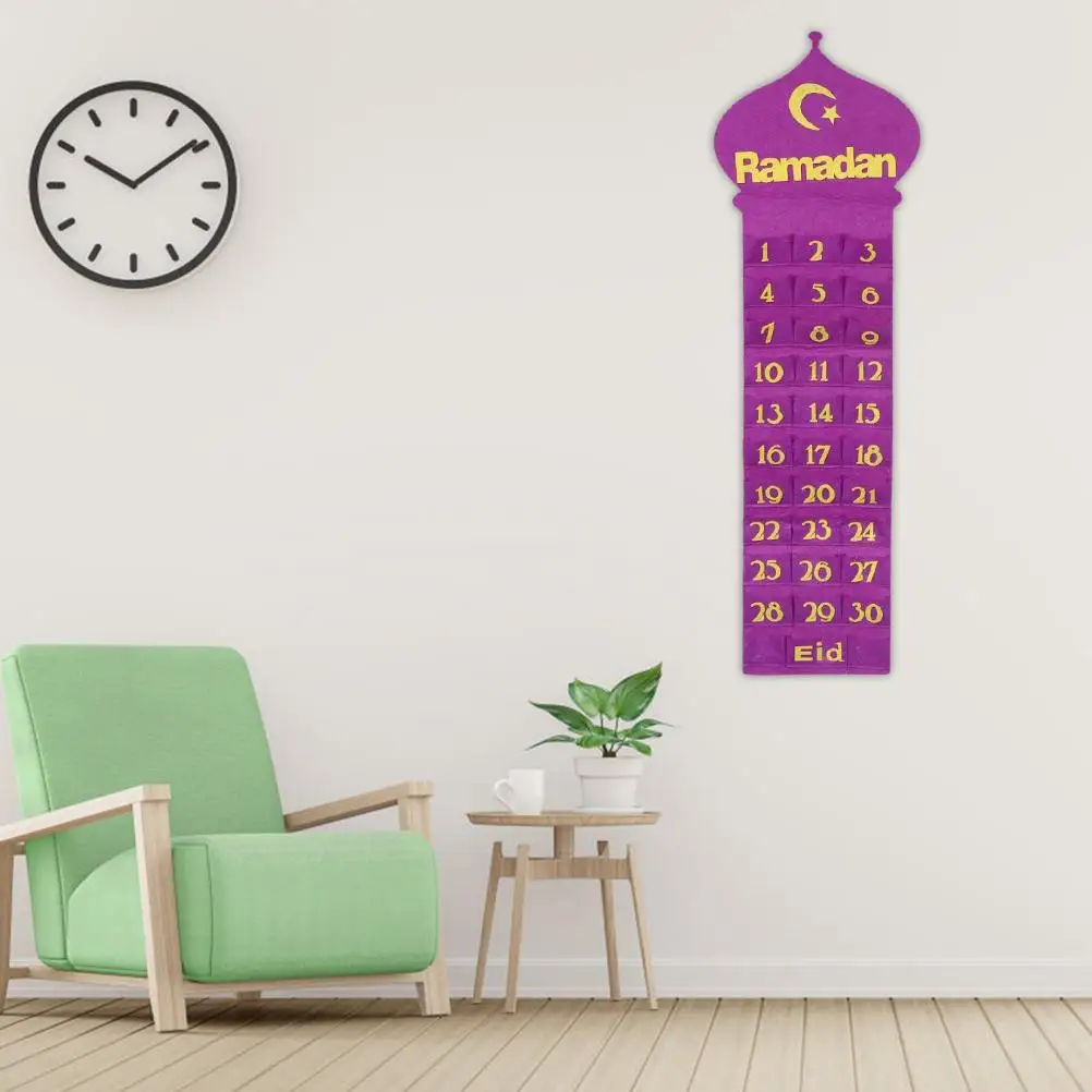 

Eid Islam Ramadan Hanging Calendar Countdown Calendar Home Wall Hanging Bag Room Wall Calendar Storage Bag