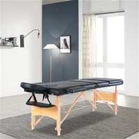 84 3 sections folding portable beech leg beauty massage table 60cm wide adjustable height black
