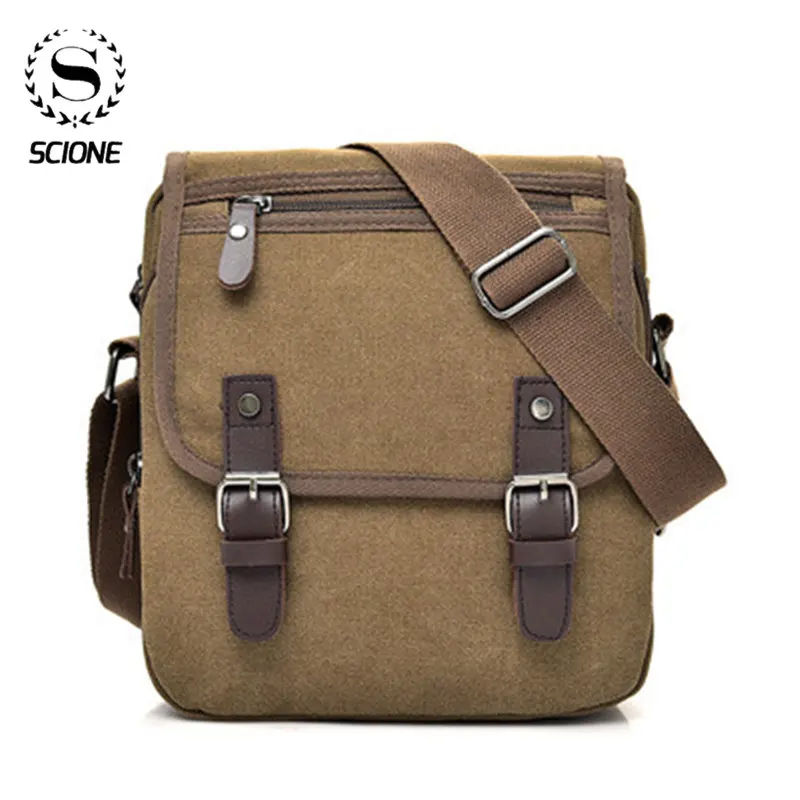 

Scione Men Casual Fashion Canvas Shoulder Bags Male Retro Trendy Business Messenger Crossbody BagsTravel Bag Khaki Black Brown