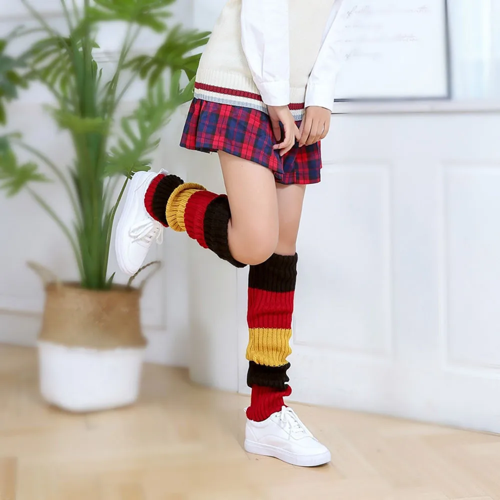 SAGACE осенне-зимние толстые шерстяные вязаные чулки длинные леггинсы в полоску для