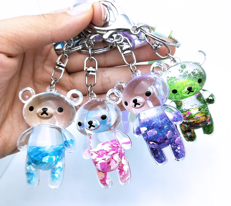 Пентаграмма с пандой или медвежонком кролик брелок жидкостью блеск зыбучие