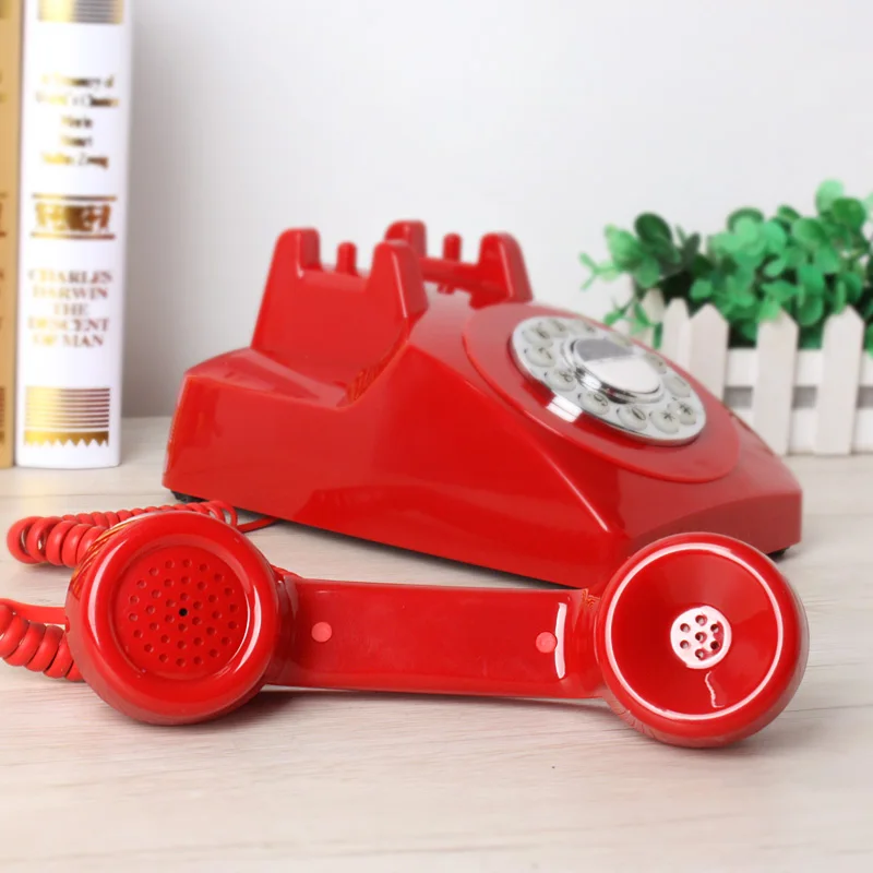 Классический кнопочный диск стационарный телефон с повторным набором красного