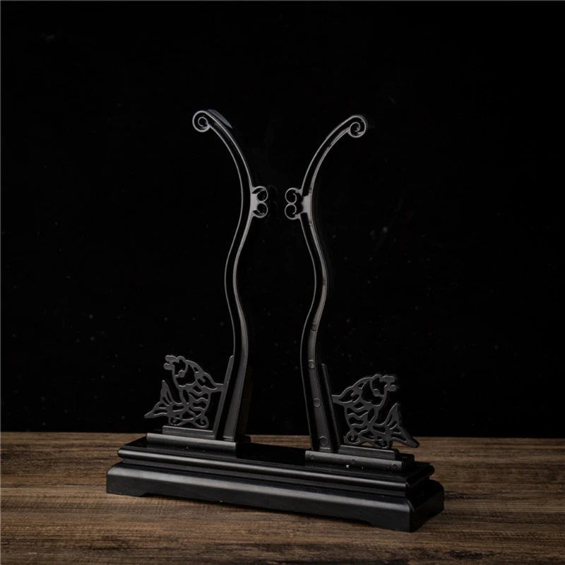 

X37E Chinese Hand Fan Stand Wood Sturdy Round Fan Display Base Decorative Stand Fan