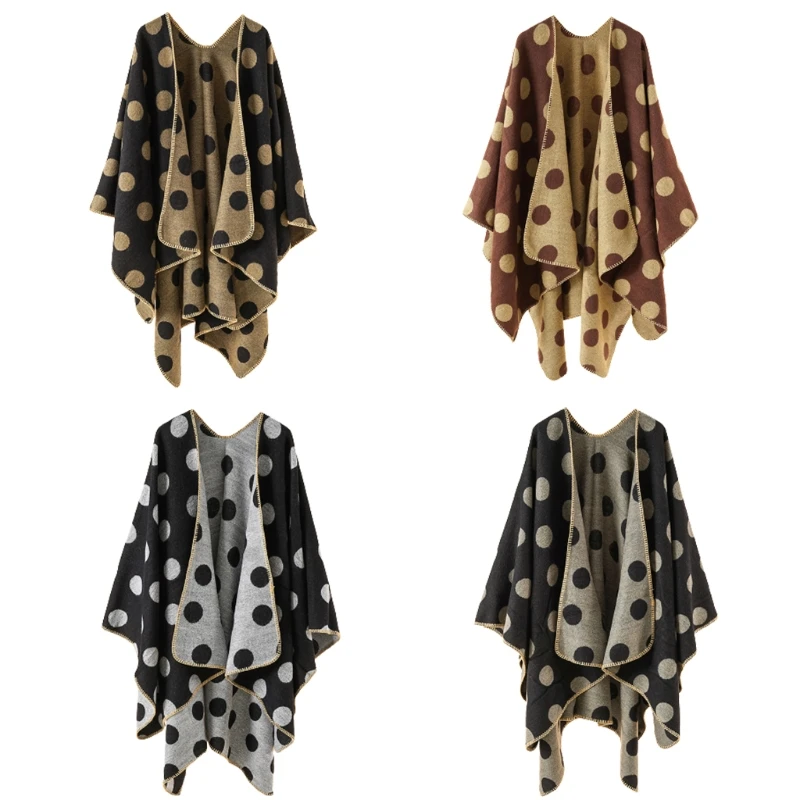 

Fashion Polka Dot Shawl Wrap Cape Soft Open Front Poncho Fall Winter Scarf Women P8DB