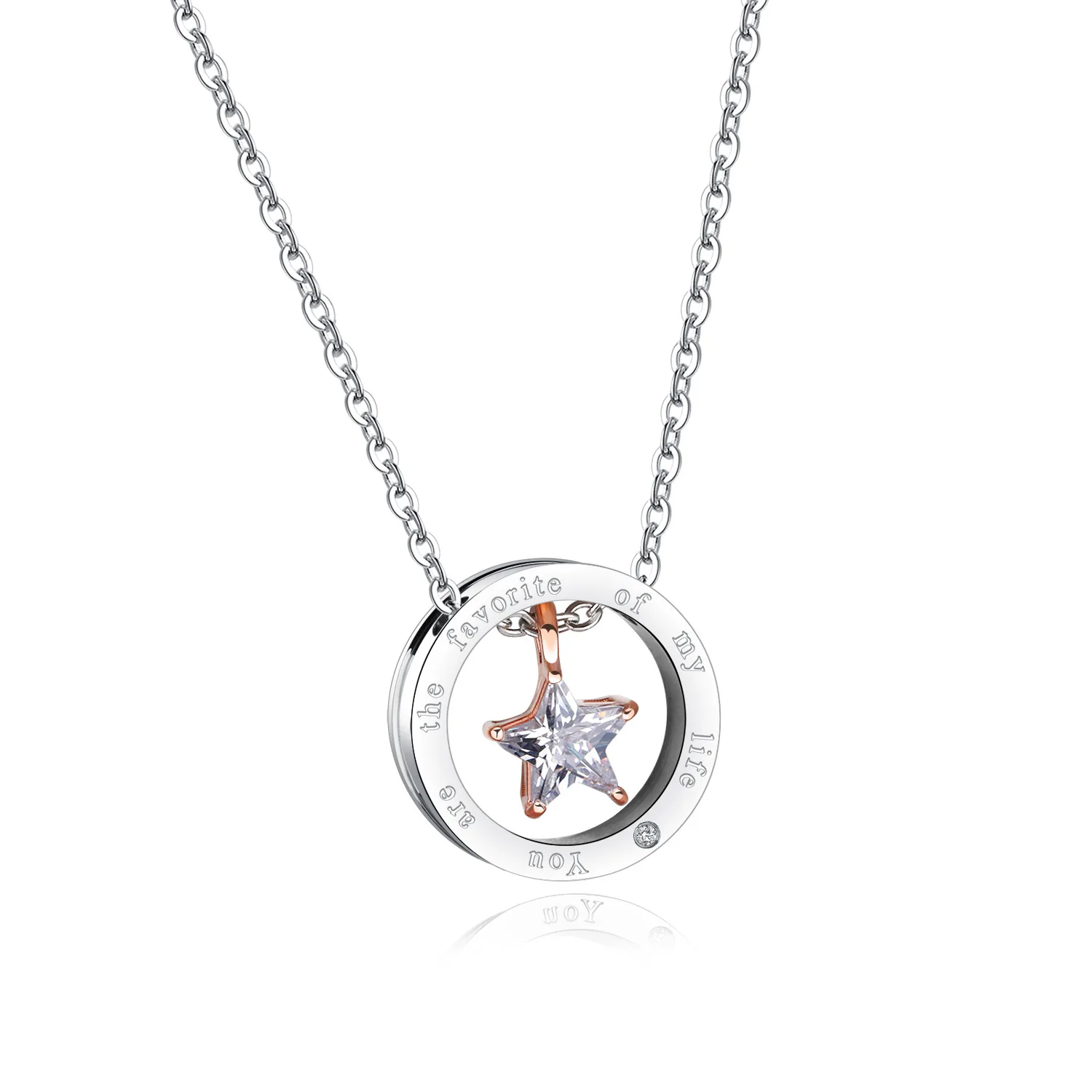 

TF-277 Jewelry wholesale titanium steel star circle couple necklace mini five-pointed star diamond necklace for men and women