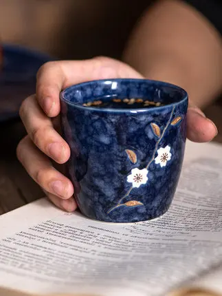 

Ceramic Japanese Style Embossed Cherry Blossom Teacup Home Cold Water Cup Kung Fu Jin Junmei Oolong Black Tea Teaware Drinkware