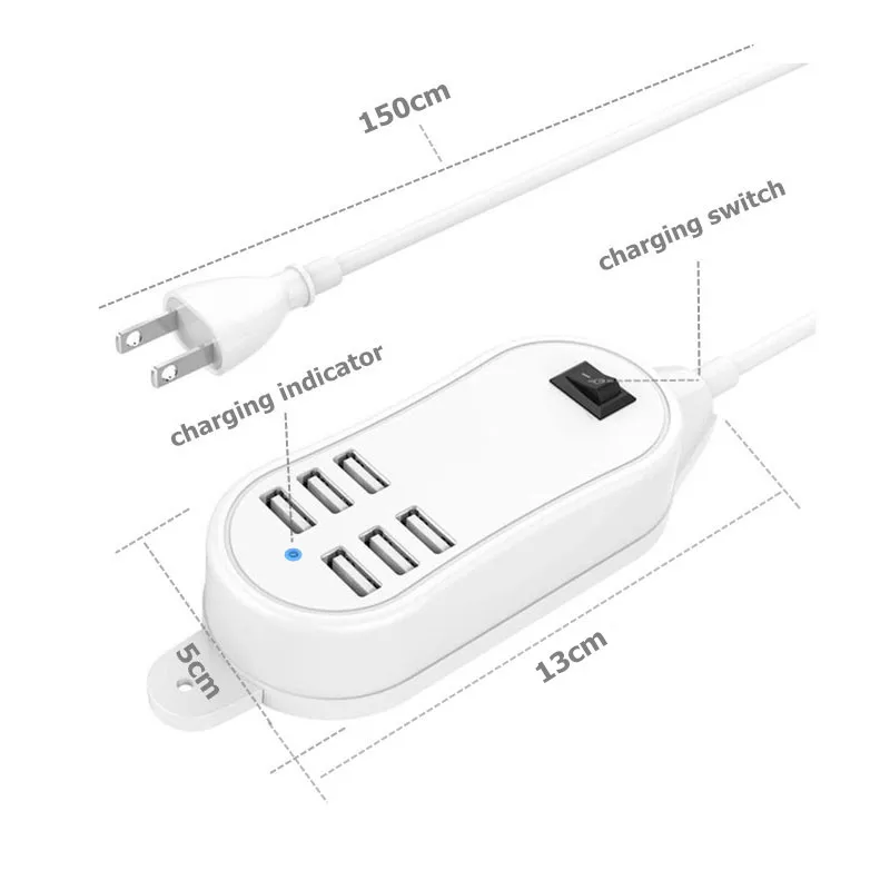 Зарядное устройство для телефона с 6 портами USB 25 Вт 5 А штепсельная вилка