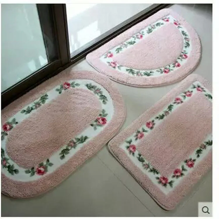 

Modern Minimalist Microfiber Garden Rose Carpet Semi-circular Oval Door Mat Bathroom Mat Home Entrance Mat