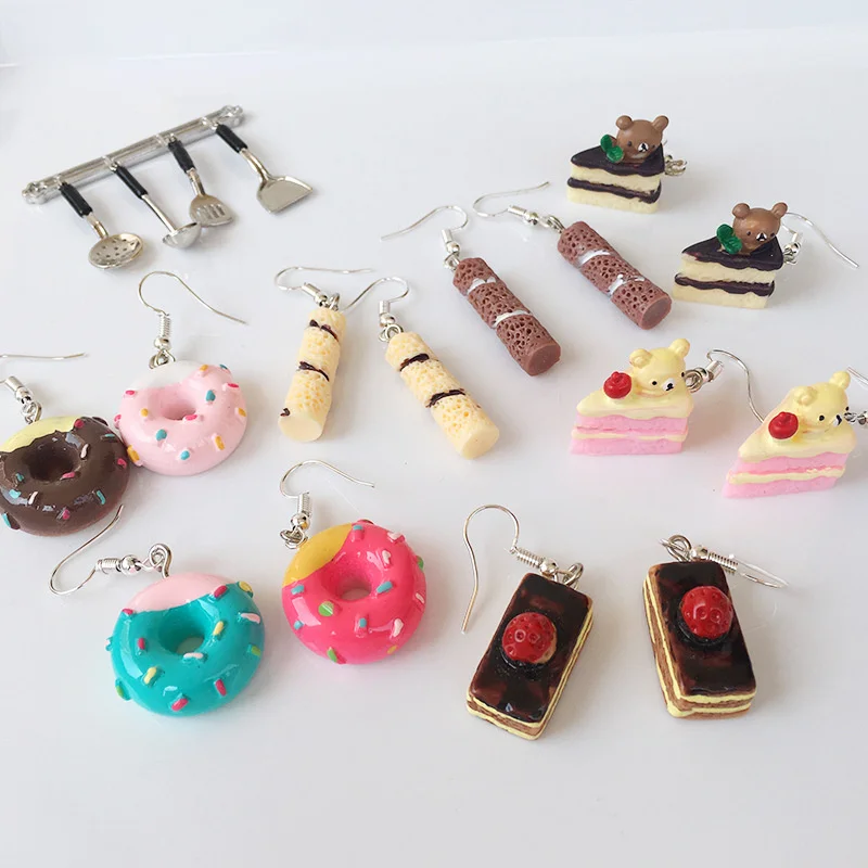 

Earring For Women Resin Drop Custom Made Handmade Cute Girls Sweet Gift Cookies Macaron Cake Food Donuts Earrings 2021 Trend