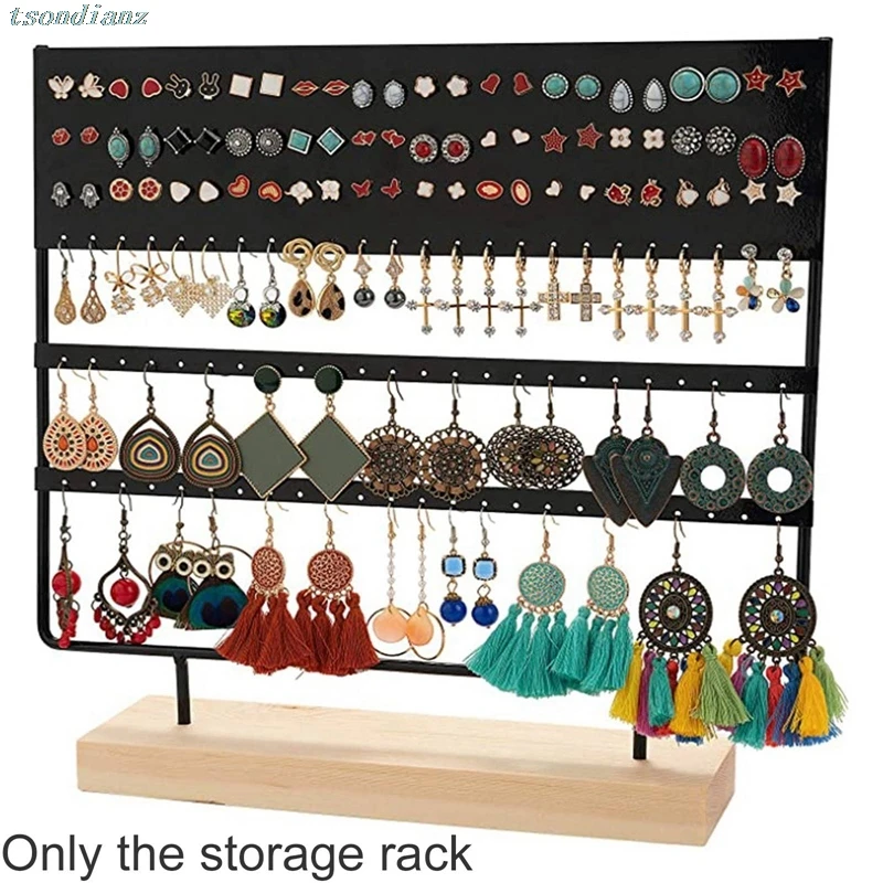 

Wooden Earrings Jewelry Organizer Display Holder Stand Metal Jewelry Holder Earrings Necklace Rack Display Removable Wooden Base