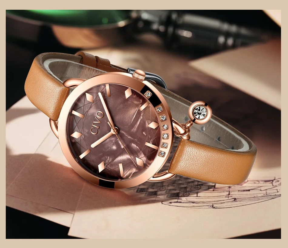 Relogio feminino CIVO модный синий кожаный ремешок женские наручные часы Роскошные Кристальные водонепроницаемые повседневные часы женские подарочные часы