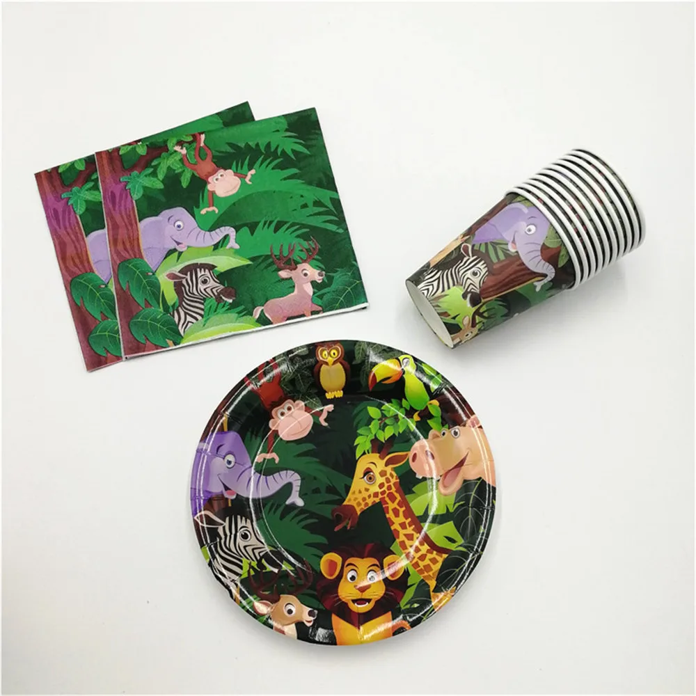 30 шт. одноразовый набор детской посуды в виде животных джунглей|Одноразовая