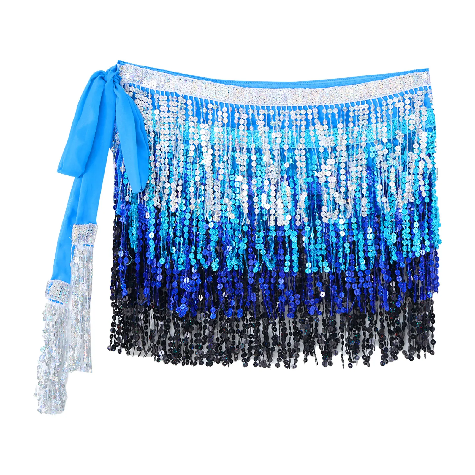 

Women Belly Dance Sparkly Sequin Tassel Skirt Nightclub Stage Fringed Hip Scarf Lace-up Miniskirt Show Rave Party Costumes