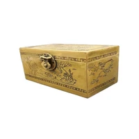 chinese old beijing treasure chest copper storage box brass flowers and birds painting jewelry box