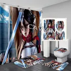 Занавеска для душа с 3D принтом аниме атака на Титанов, водонепроницаемая занавеска для ванной, Противоскользящий коврик для ванной, набор ковриков для туалета, ковер для дома 01