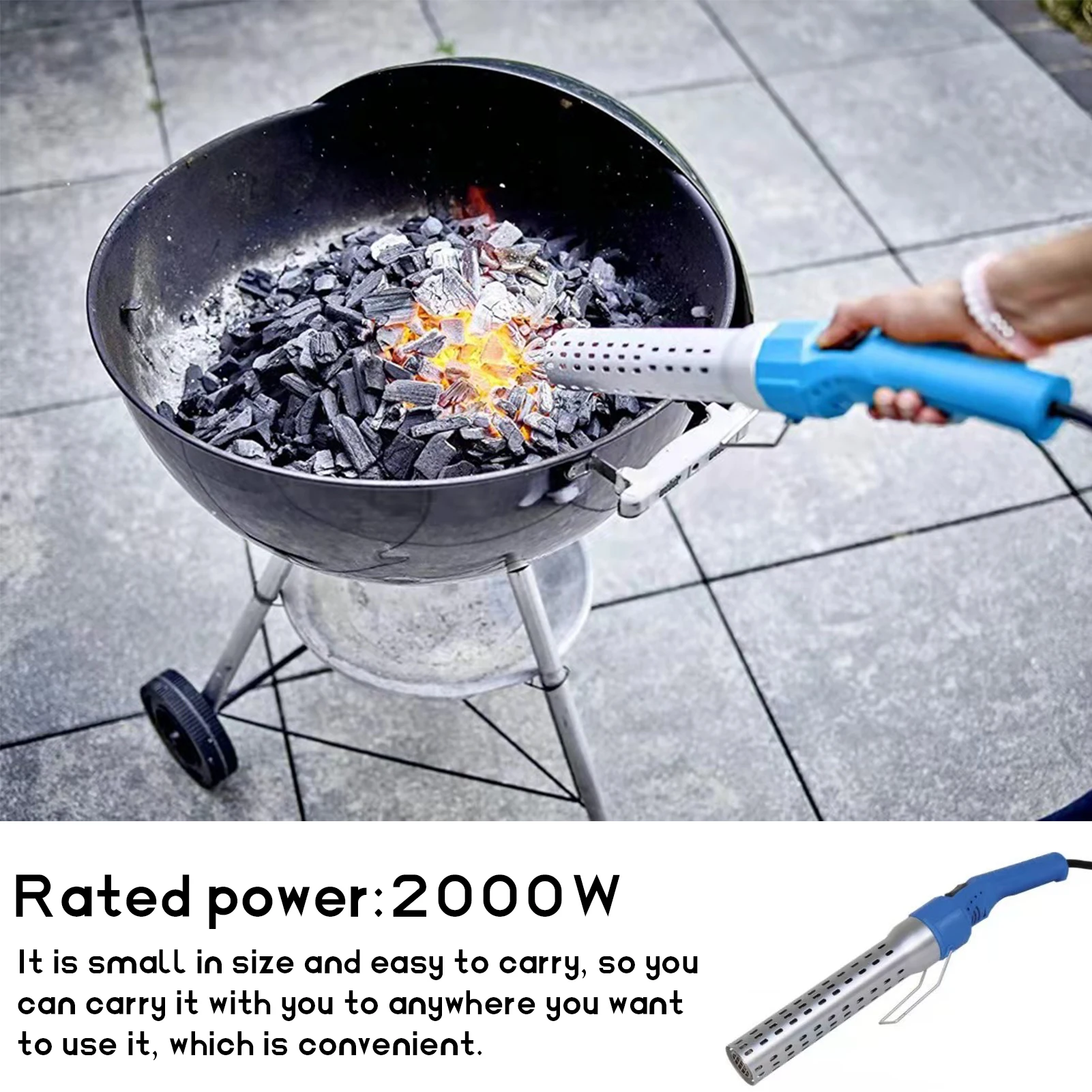 

2000W Portable Barbecue BBQ Starter Firelighter Two Teamperature Level Adjustable Home Household Garden Firestarter Safety Easy