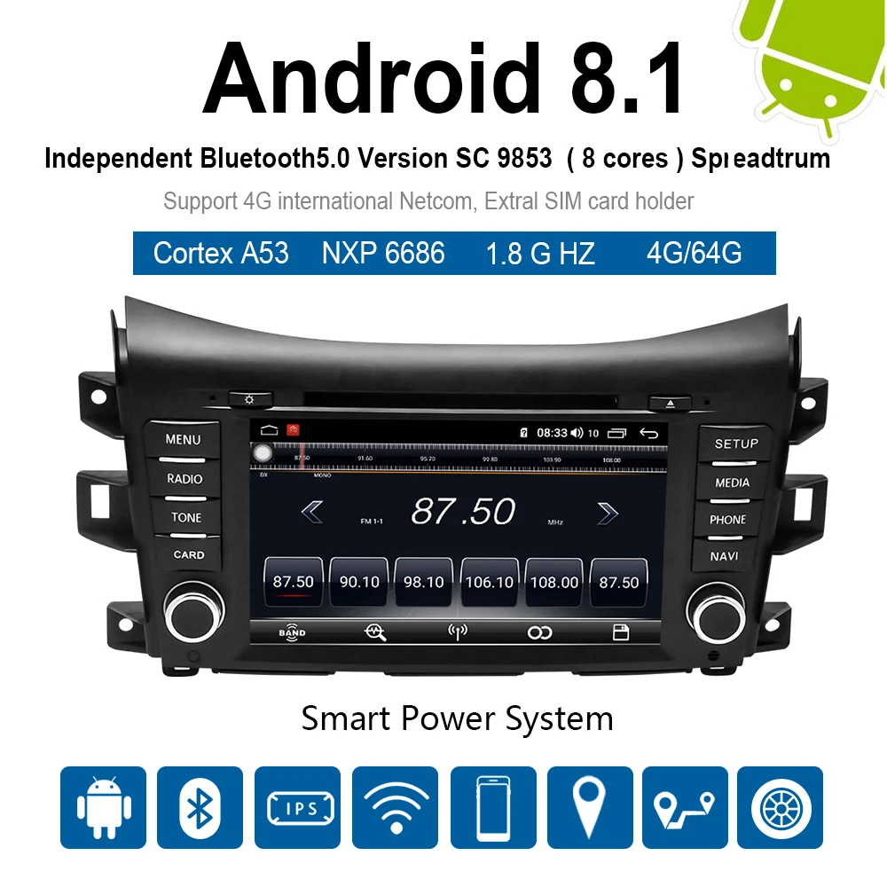 Car Multimedia player 2 Din Android 8.1 DVD For navara 2017-2018 8" 4G/32G/64G touch screen Radio GPS | Автомобили и