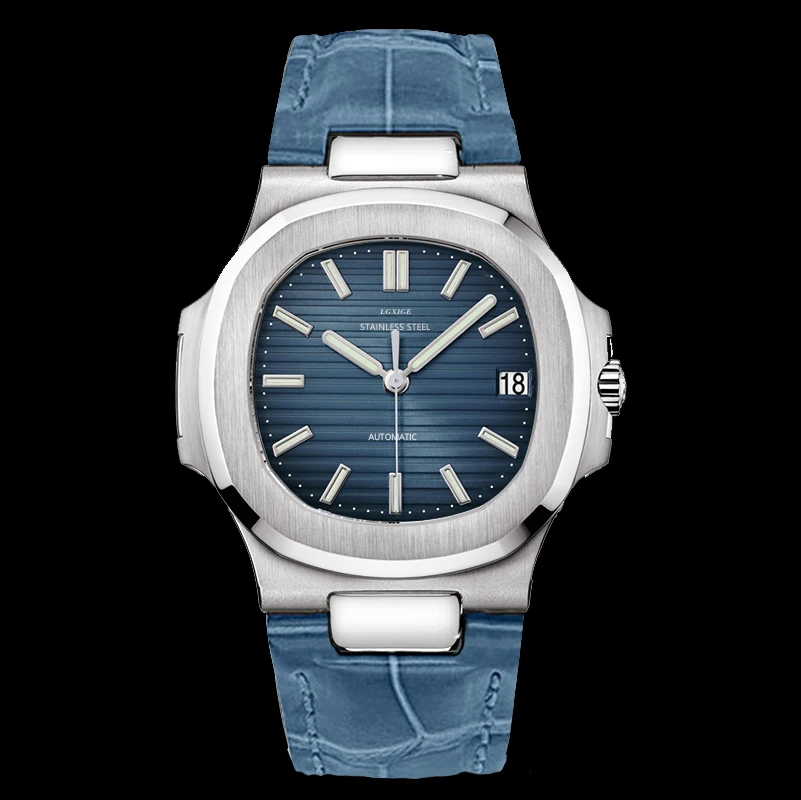 LM030BB LGXIGE часы из натуральной кожи, мужские Модные брендовые Роскошные автоматические механические часы из нержавеющей стали aaa, мужские наручные часы - Цвет: LM030BB