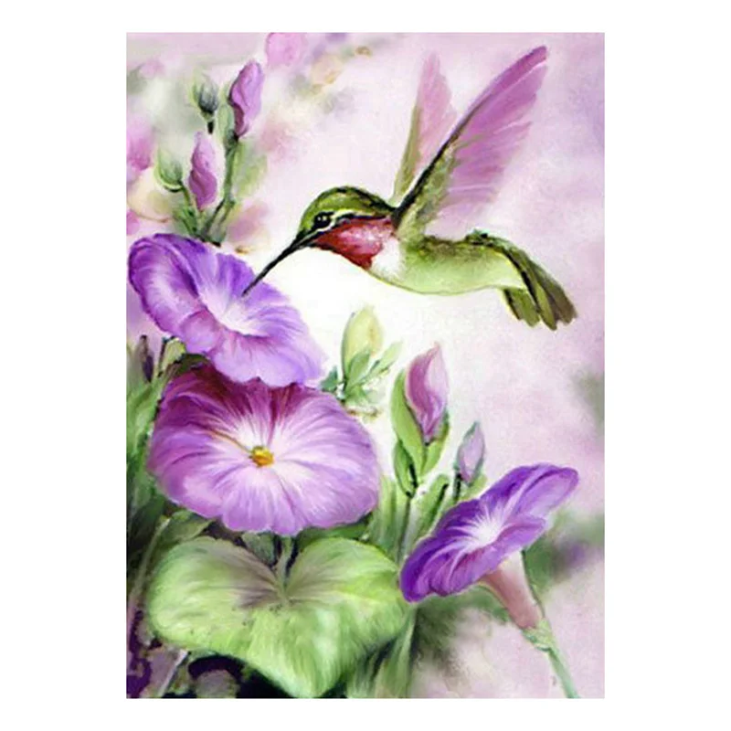 

Diamond Embroidery Purple flowers and birds 5D DIY Diamond Painting Animal Diamond Painting Cross Stitch Rhinestone Mosaic