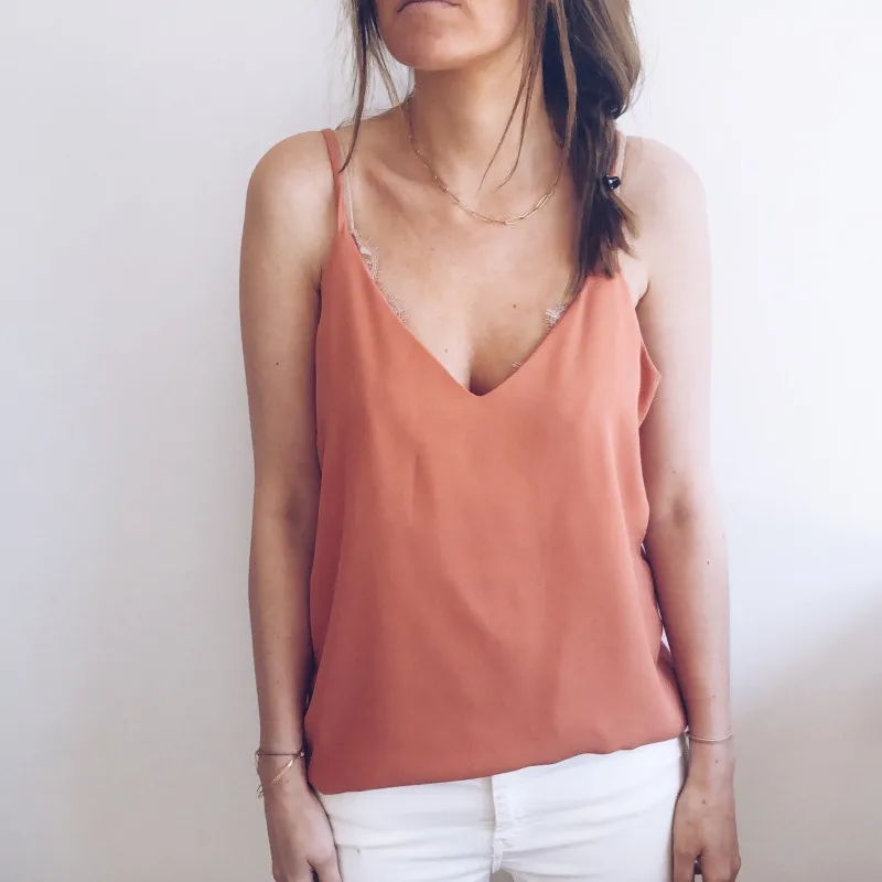 Women Casual Camis Summer Lace Top Sleeveless V Neck Tank Loose Vest Open Back Tee Ladies Backless Daily Basic debardeur femme | Женская