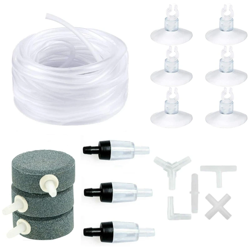 

Aquarium Air Pump Accessories Set,20 Feet Airline Tubing for Fish Tank with Air Stones,Suction Cups and Connectors