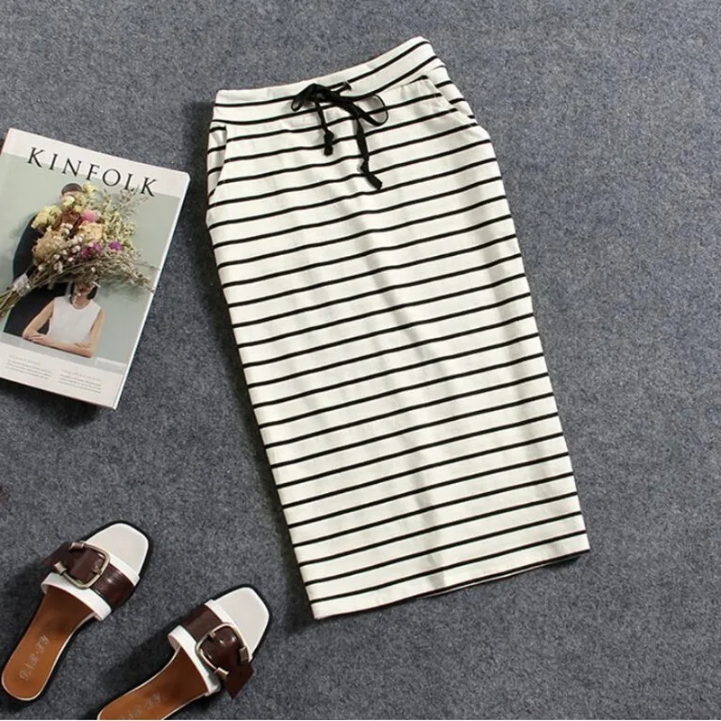 Юбка женская в черно-белую полоску Повседневная Сумочка средней длины из чистого