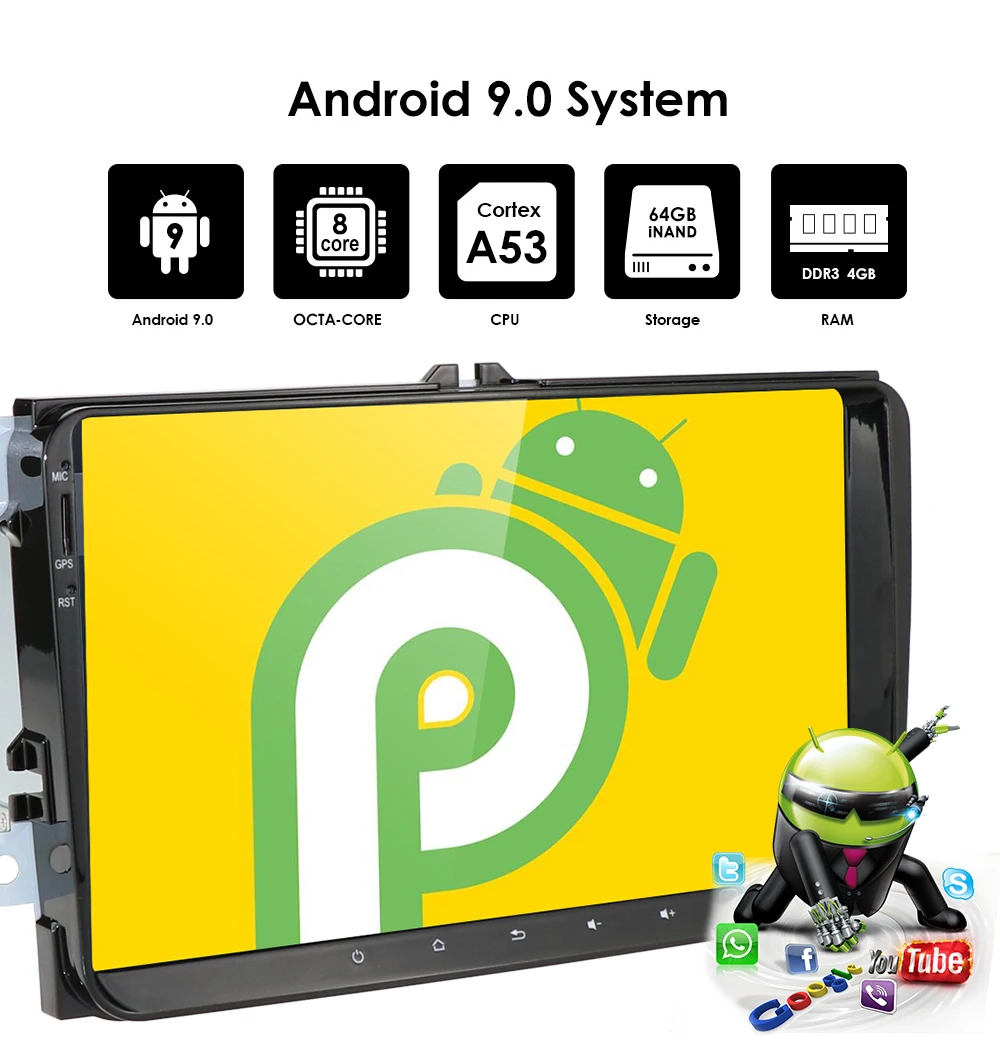 Android 9,0 9 дюймов 2 Din 4G ram 32G rom gps Радио стерео для V W passat golf 4 5 tiguan polo skoda fabia CC DAB wifi BT CAM