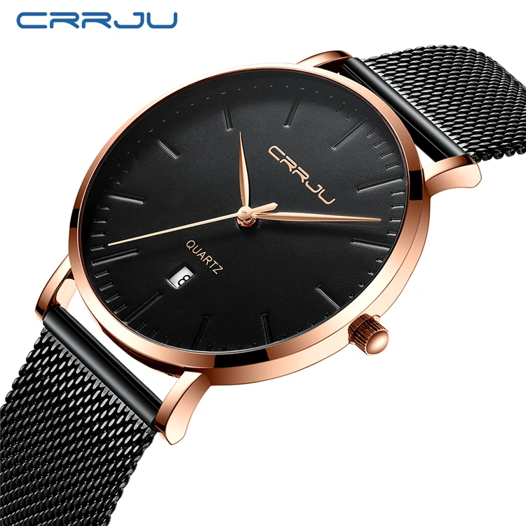 

CRRJU 2269 Men Watch Ultra thin Waterproof Casual Quartz Stainless Steel Mesh Wristwatch Clock Watch Men