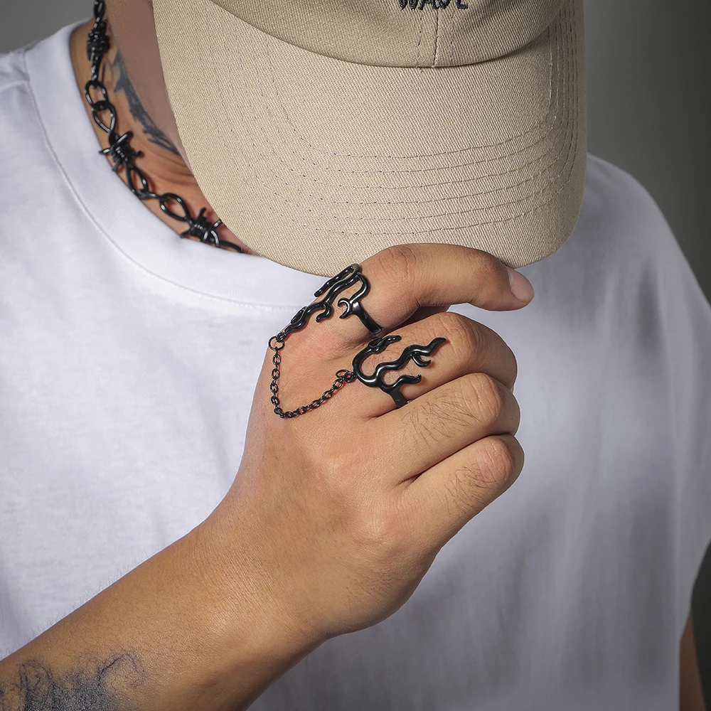 Панк Harajuku пламя двойное кольцо регулируемая модная цепочка хип-хоп для мужчин