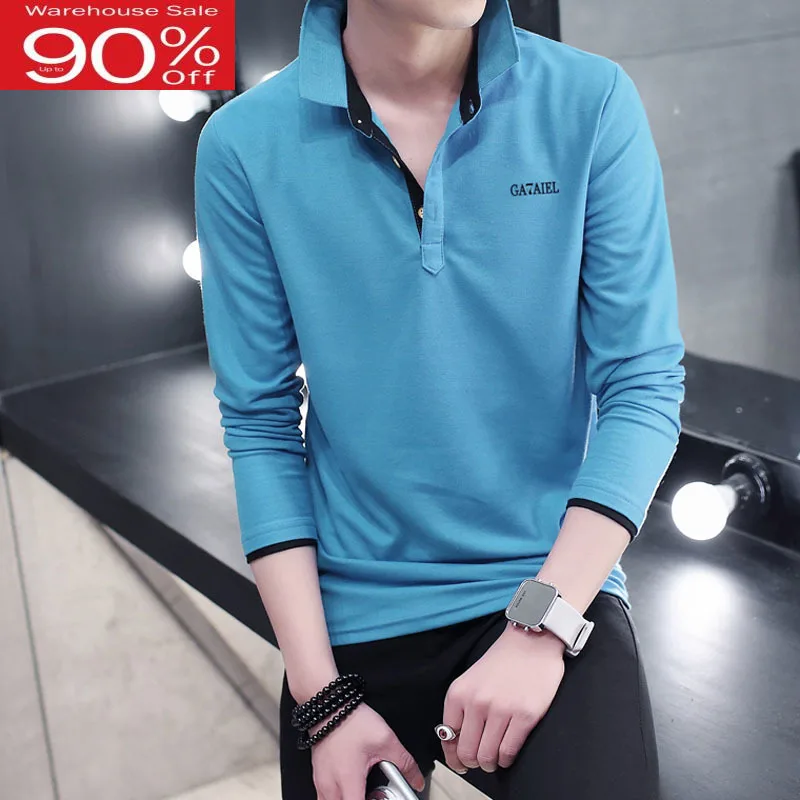 Мужская рубашка поло с длинными рукавами Тонкая Повседневная в Корейском стиле