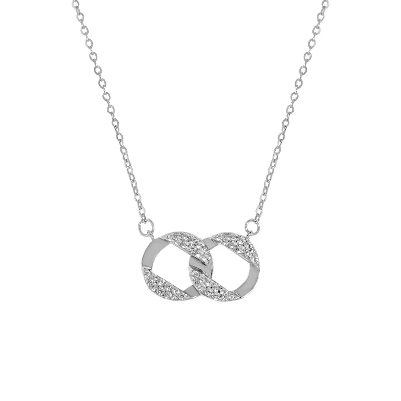 

925 Sterling Silver Pendant Necklace Double Circle With Cubic Zirconia Choker Necklace For Women Pendant Jewelry Gift