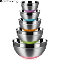 stainless steel mixing bowls set of 5 silicone bottom nesting storage salad bowls meal mixing prepping 1 5 2 2 5 3 5 5qt